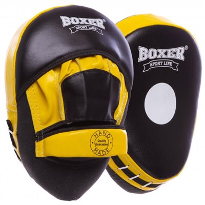 Лапа Вигнута для боксу та єдиноборств BOXER 2012-01 Колір: Чорний-жовтий Розмір: 23 x 19 x 4,5 см Комплектація: 2 шт.