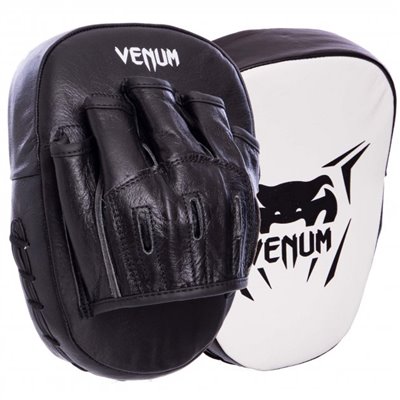 Лапи Вигнуті шкіряні VENUM Mini Focus Mitts VL-2053 (р-р 20x15x7см, чорний-білий)