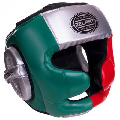 Шолом боксерський з повним захистом Zelart 2886 розмір XL Silver-Red-Green