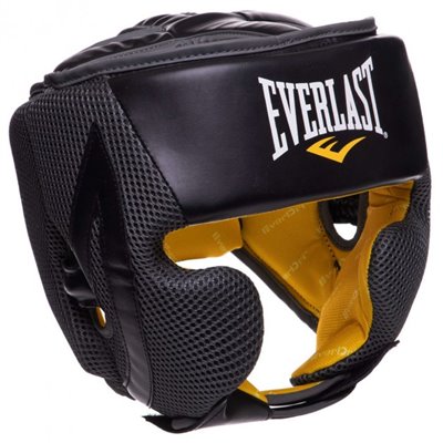 Шолом боксерський з повним захистом шкіряний EVERLAST EVERCOOL EV4044 чорний-сірий SM