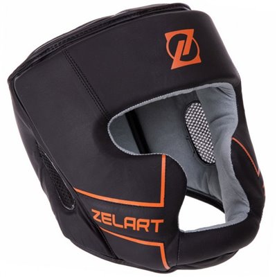 Шолом боксерський шкіряний з повним захистом Zelart Heroe 3151 розмір XL Black-Orange