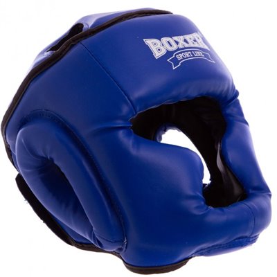 Шолом боксерський з повним захистом Кожвініл BOXER 2036 синій L