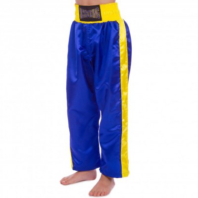 Штани для кікбоксингу дитячі MATSA KICKBOXING MA-6732 (синій-жовтий, 8 років, зріст 122 см)