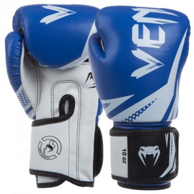 Перчатки бокс BO-0866 VENUM Challenger 3.0 PU з липучкою blue/white 8oz