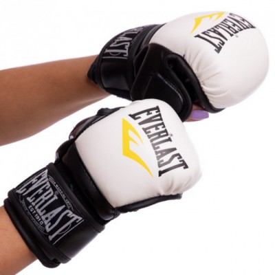 Рукавички для змішаних єдиноборств MMA PU Everlast BO-4612 /білий-чорний/ розмір S