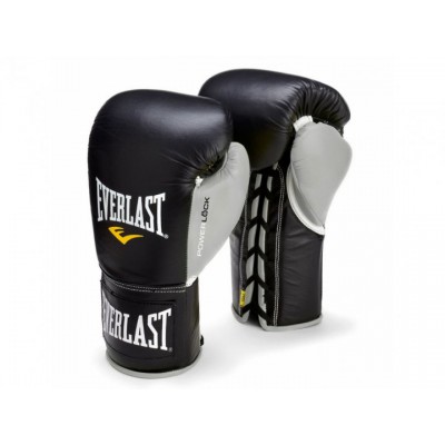 Професійні рукавички EVERLAST Powerlock Pro Fight Boxing Gloves 10 унцій XL чорний/сірий (2606)