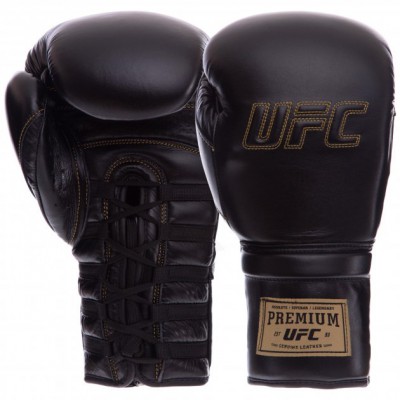 Рукавички боксерські професійні шкіряні на шнурівці UFC PRO Prem Lace Up UHK-75045 14 унцій чорний