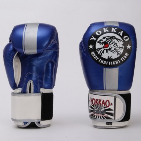 Рукавички для боксу та єдиноборств шкіряні YOKKAO YK016 Blue-Silver-White 14 унцій