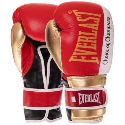 Рукавички для боксу та єдиноборств шкіряні на липучці Everlast 0578 10 унцій Red-Gold-White