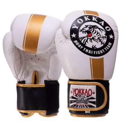 Рукавички для боксу та єдиноборств шкіряні YOKKAO YK016 White-Gold-Black 12 унцій