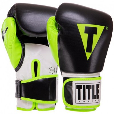 Рукавички для боксу та єдиноборств на липучці Title Boxing 3780 Black-Neon Green 14 унцій