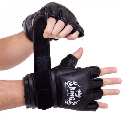 Рукавички бокса Рукавички змішаних єдиноборств MMA шкіряні TOP KING Extreme (TKGGE) M Чорний (MA02017)