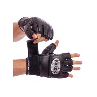 Рукавички для змішаних єдиноборств MMA шкіряні BOXER 5020 (05020-02) (р-р L, чорний)