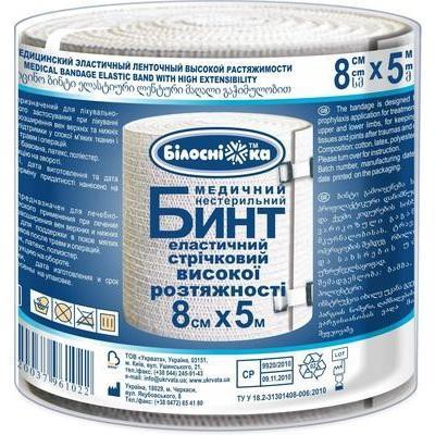 Бінт еластичний стрічковий 'Білосніжка' 8см x 5м високої розтяжності