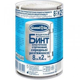 Бінт еластичний стрічковий 'Білосніжка' 8см x 2м середньої розтяжності Бінт еластичний стрічковий 'Білосніжка' 8см x 2м середньої розтяжності