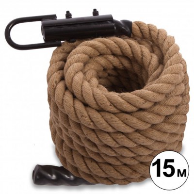 Канат спортивний для лазіння з кріпленням COMBAT BATTLE ROPE FI-0909-15 /2 (сизаль, ручки:вініл, l-15м,d-3,8 см)