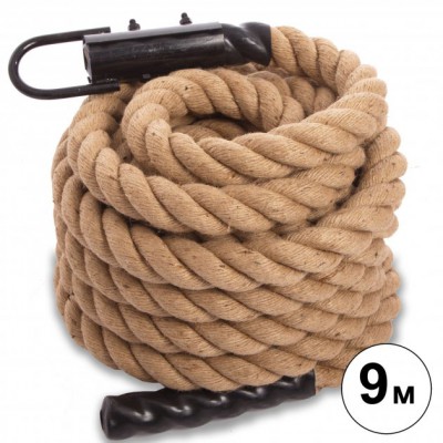 Канат спортивний для лазіння з кріпленням COMBAT BATTLE ROPE FI-0910-9 /2 (сизаль, ручки:вініл, l-9м,d-5см)