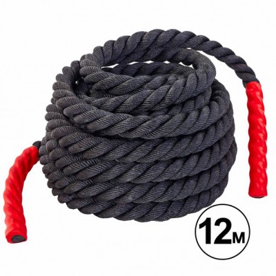 Канат для кросфіту COMBAT BATTLE ROPE FI-5311-12 Матеріал: поліпропілен, вініл. Довжина: 12 м Діаметр: 3,8 см. Колір: Чорний.