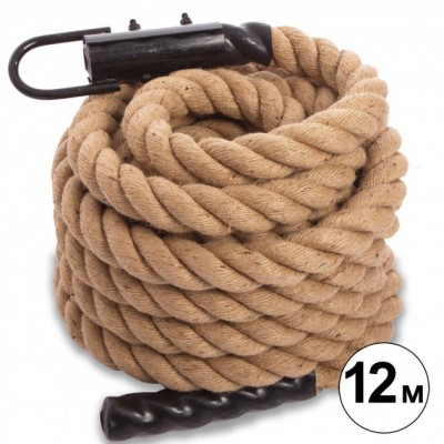 Канат спортивний для лазіння з кріпленням COMBAT BATTLE ROPE FI-0910-12 Матеріал: Сизаль + Вініл Габаритні розміри: l-12м d-5см 
