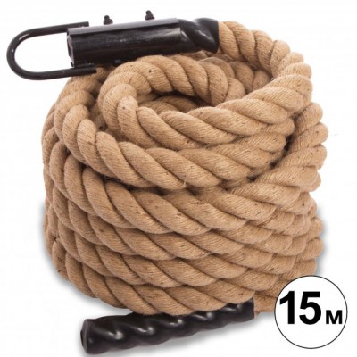 Канат спортивний для лазіння з кріпленням COMBAT BATTLE ROPE FI-0910-15 Матеріал: Сизаль + Вініл Габаритні розміри: l-15м d-5см 