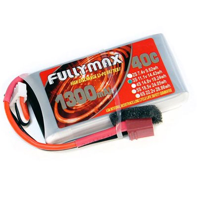 Акумулятор Fullymax 11.1 V 1300mAh Li-Po 3S 40C T-plug (250mm FPV)