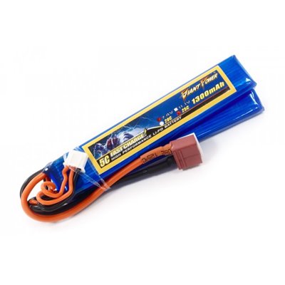 Акумулятор для страйкболу Giant Power (Dinogy) Li-Pol 7.4 V 2S 1300mAh 25C 2 пелюстки 7.5х20х103мм T-Plug