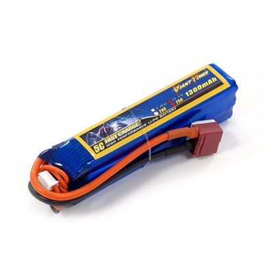 Акумулятор для страйкболу Giant Power (Dinogy) Li-Pol 11.1 V 3S 1300mAh 25C 24х20х96мм T-Plug