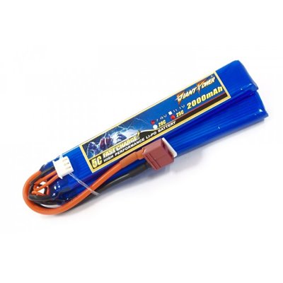 Акумулятор для страйкболу Giant Power (Dinogy) Li-Pol 7.4 V 2S 2000mAh 25C 2 пелюстки 10.5х21х126мм T-Plug