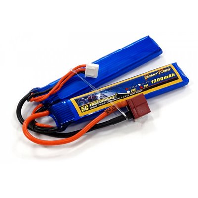 Акумулятор полімерно-літієвий для страйкболу Giant Power (Dinogy) Li-Pol 7.4 V 2S 1300mAh 25C 2 пелюстки 7.5х18х96мм T-Plug 2984