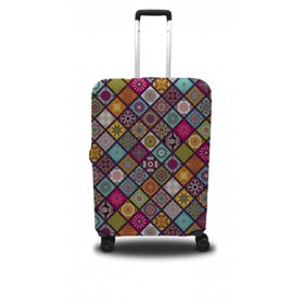 Чохол для валізи Coverbag ромби S бірюзово-помаранчевий