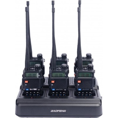 Портативна рація Baofeng UV-5R Black SIX PACK+Зарядний комплект (BL-5X6 + 6 АКБ BL-5) (UV-5R_6_6WCBF888S_BL-5)