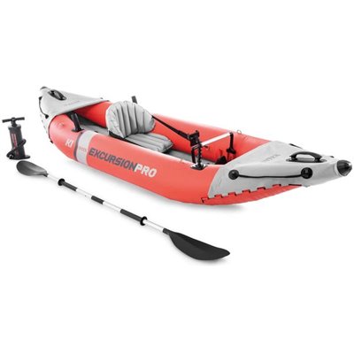 Одномісна надувна байдарка Intex 68303 Excursion Pro K1 Kayak Red + Алюмінієві весла та ручний насос 305 x 91 x 46 см